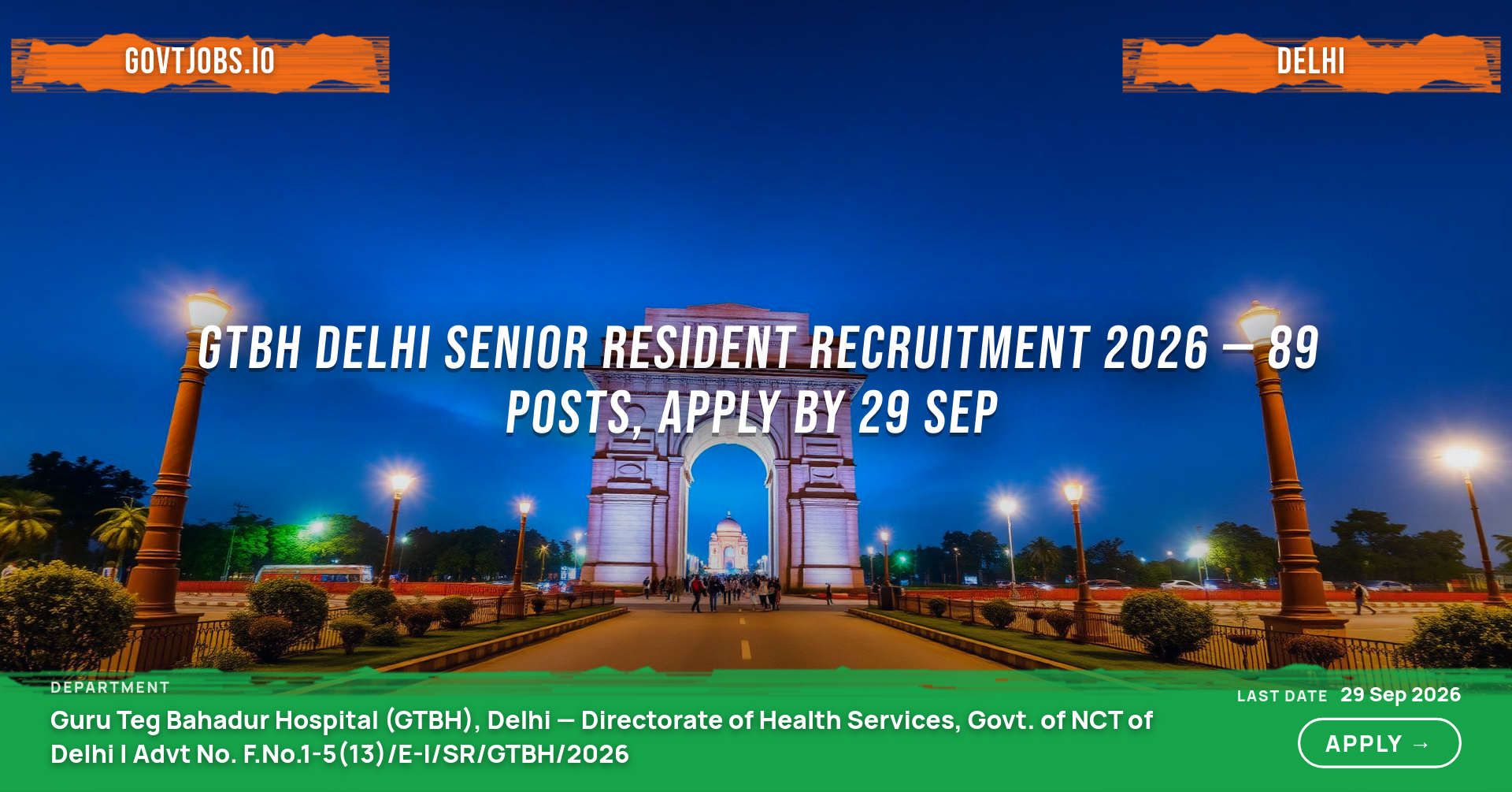 GTBH Delhi Senior Resident Recruitment 2026 — 89 Posts, Apply by 29 Sep