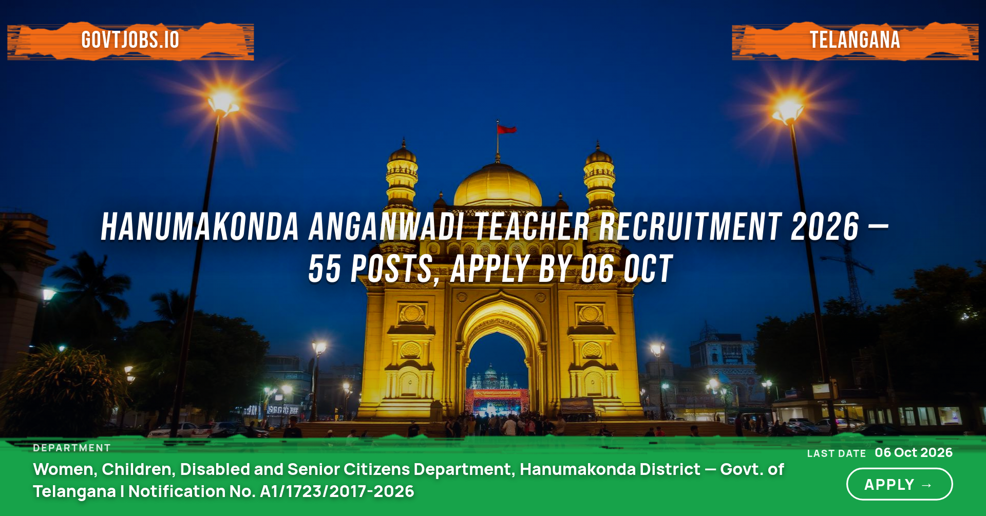 Hanumakonda Anganwadi Teacher Recruitment 2026 — 55 Posts, Apply by 06 Oct