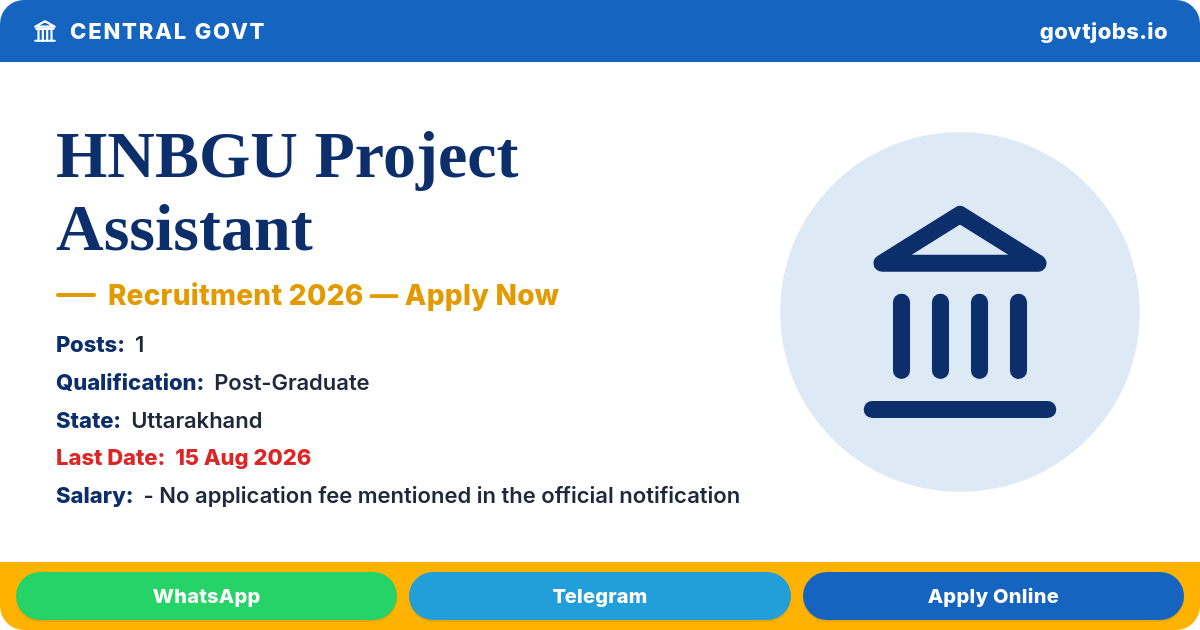 HNBGU Project Assistant Recruitment 2026 — 1 Post, Apply by 15 Aug (Uttarakhand)