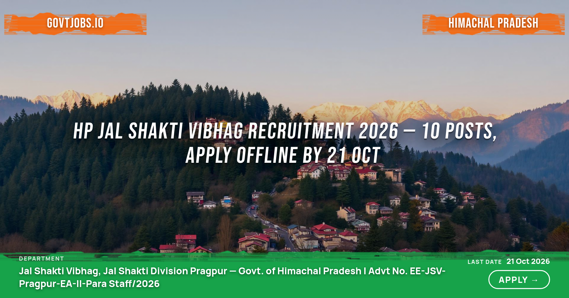 HP Jal Shakti Vibhag Recruitment 2026 — 10 Posts, Apply Offline by 21 Oct