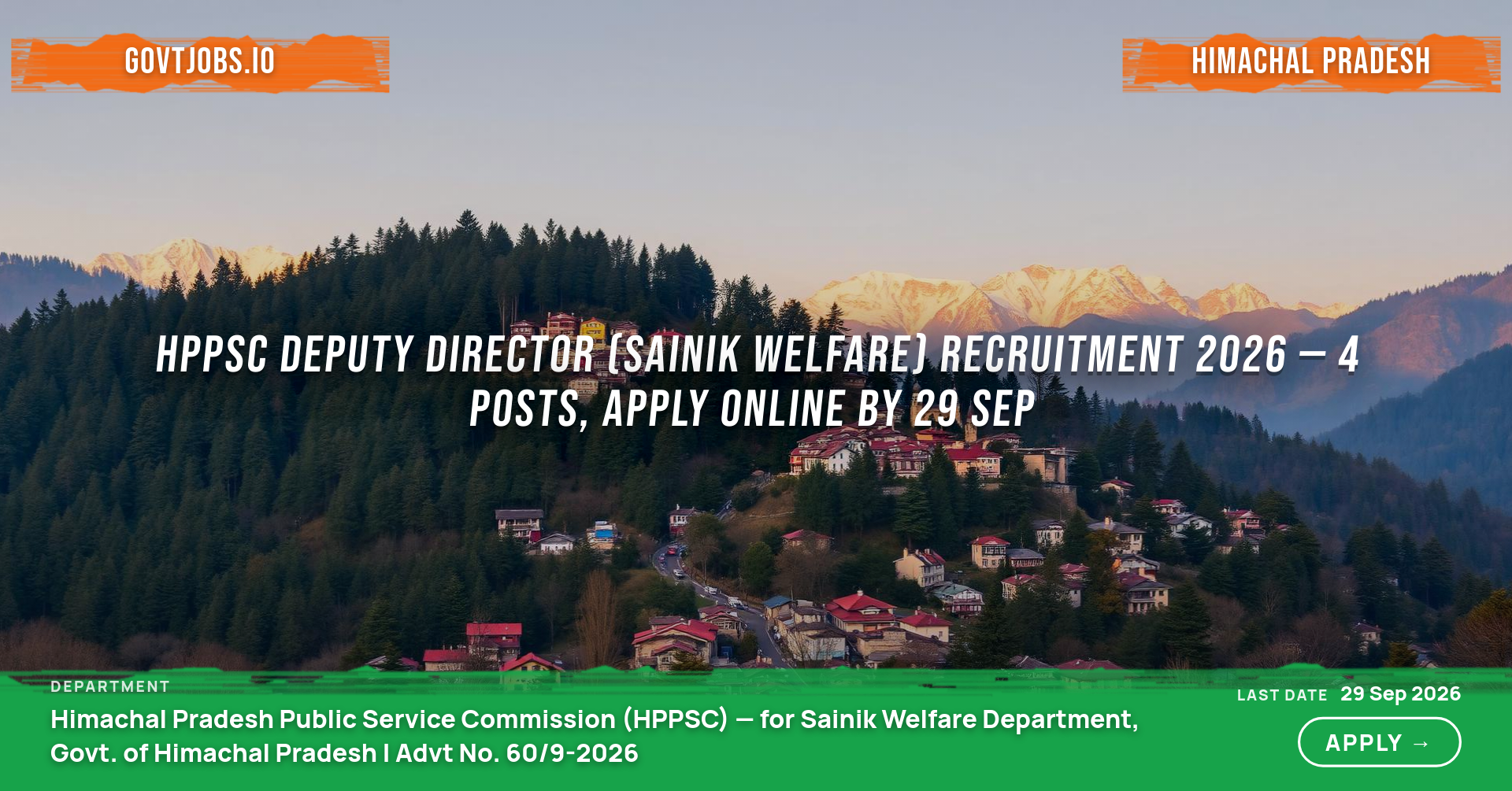 HPPSC Deputy Director (Sainik Welfare) Recruitment 2026 — 4 Posts, Apply Online by 29 Sep