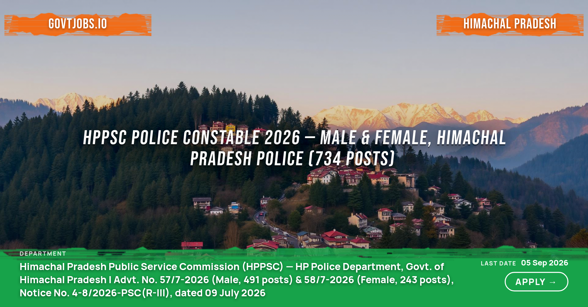 HPPSC Police Constable 2026 — Male & Female, Himachal Pradesh Police (734 Posts)