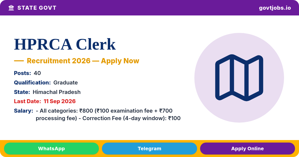 HPRCA Clerk (Job Trainee) Recruitment 2026 — 40 Posts, Apply by 11 Sep (Himachal Pradesh)