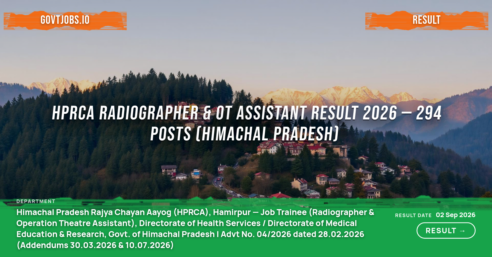 HPRCA Radiographer & OT Assistant Result 2026 — 294 Posts (Himachal Pradesh)