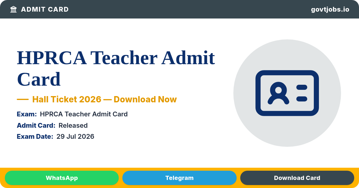 HPRCA Teacher Admit Card 2026 — Political Science & Drawing, Exam 29 July (Himachal Pradesh)