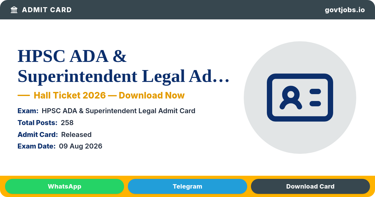 HPSC ADA & Superintendent Legal Admit Card 2026 — Exam 09 Aug (Haryana)