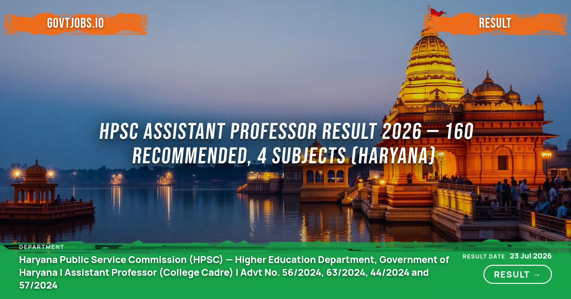 HPSC Assistant Professor Result 2026 — 160 Recommended, 4 Subjects (Haryana)