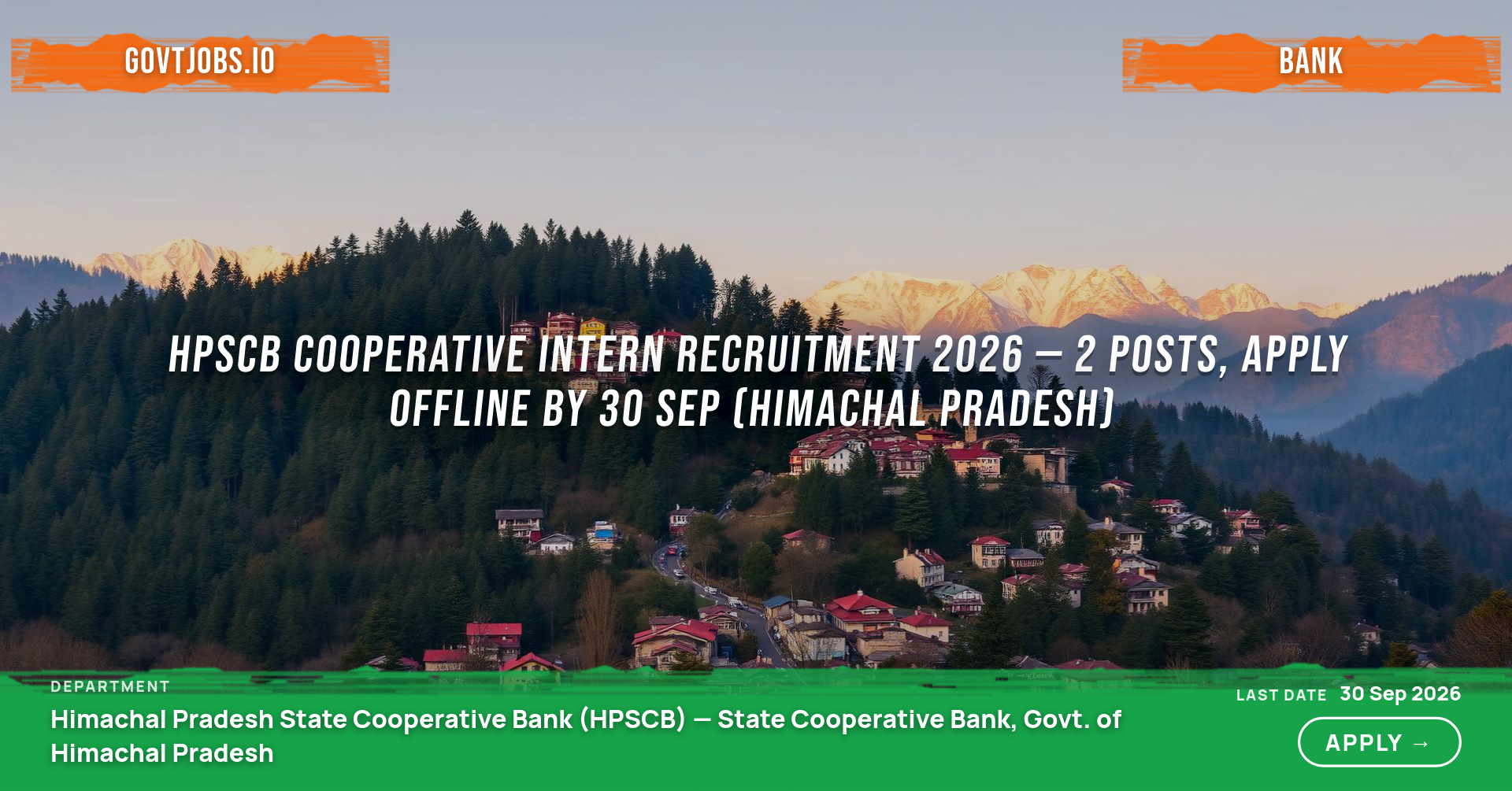HPSCB Cooperative Intern Recruitment 2026 — 2 Posts, Apply Offline by 30 Sep (Himachal Pradesh)