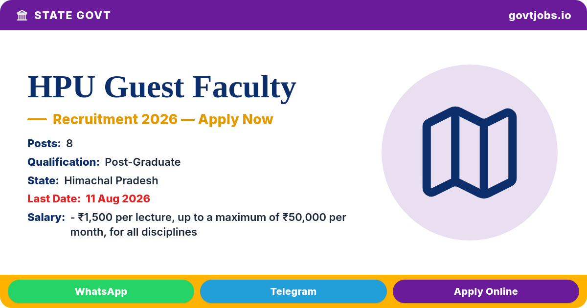 HPU Guest Faculty Recruitment 2026 — 8 Posts, Walk-in 11 Aug (Himachal Pradesh)
