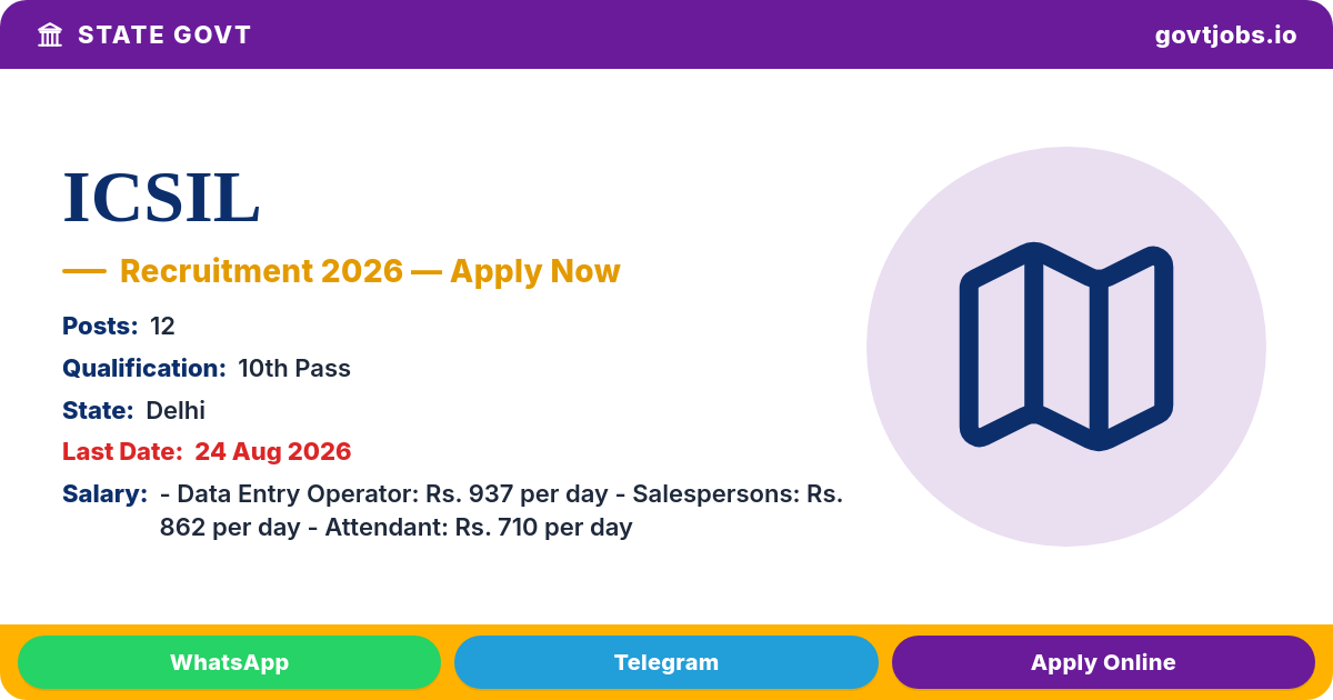 ICSIL Recruitment 2026 — DEO, Salespersons & Attendant, 12 Posts
