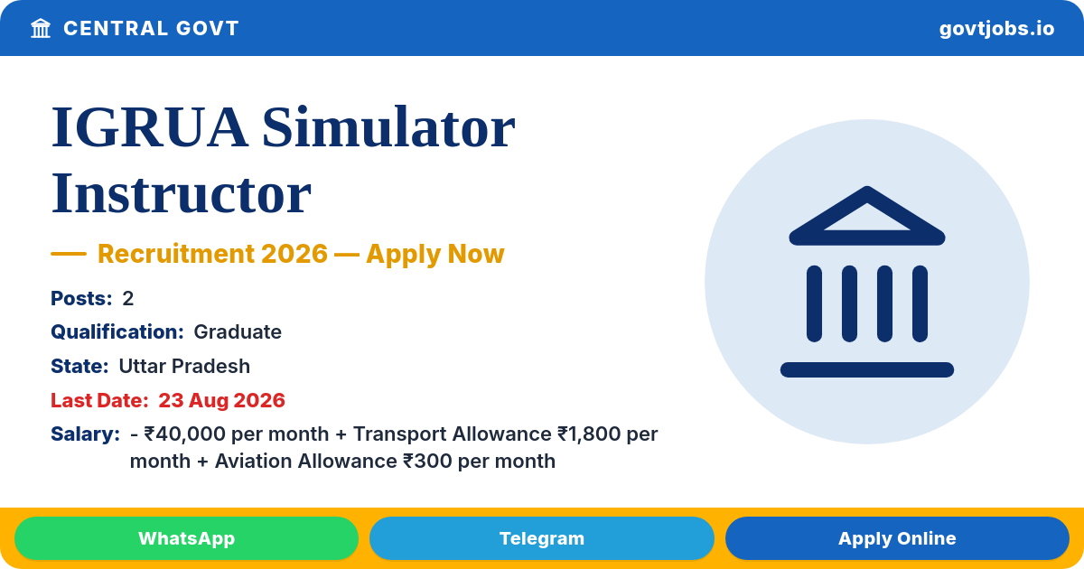 IGRUA Simulator Instructor Recruitment 2026 — 2 Posts, Apply by 23 Aug