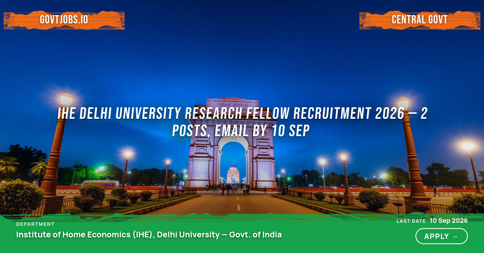 IHE Delhi University Research Fellow Recruitment 2026 — 2 Posts, Email by 10 Sep