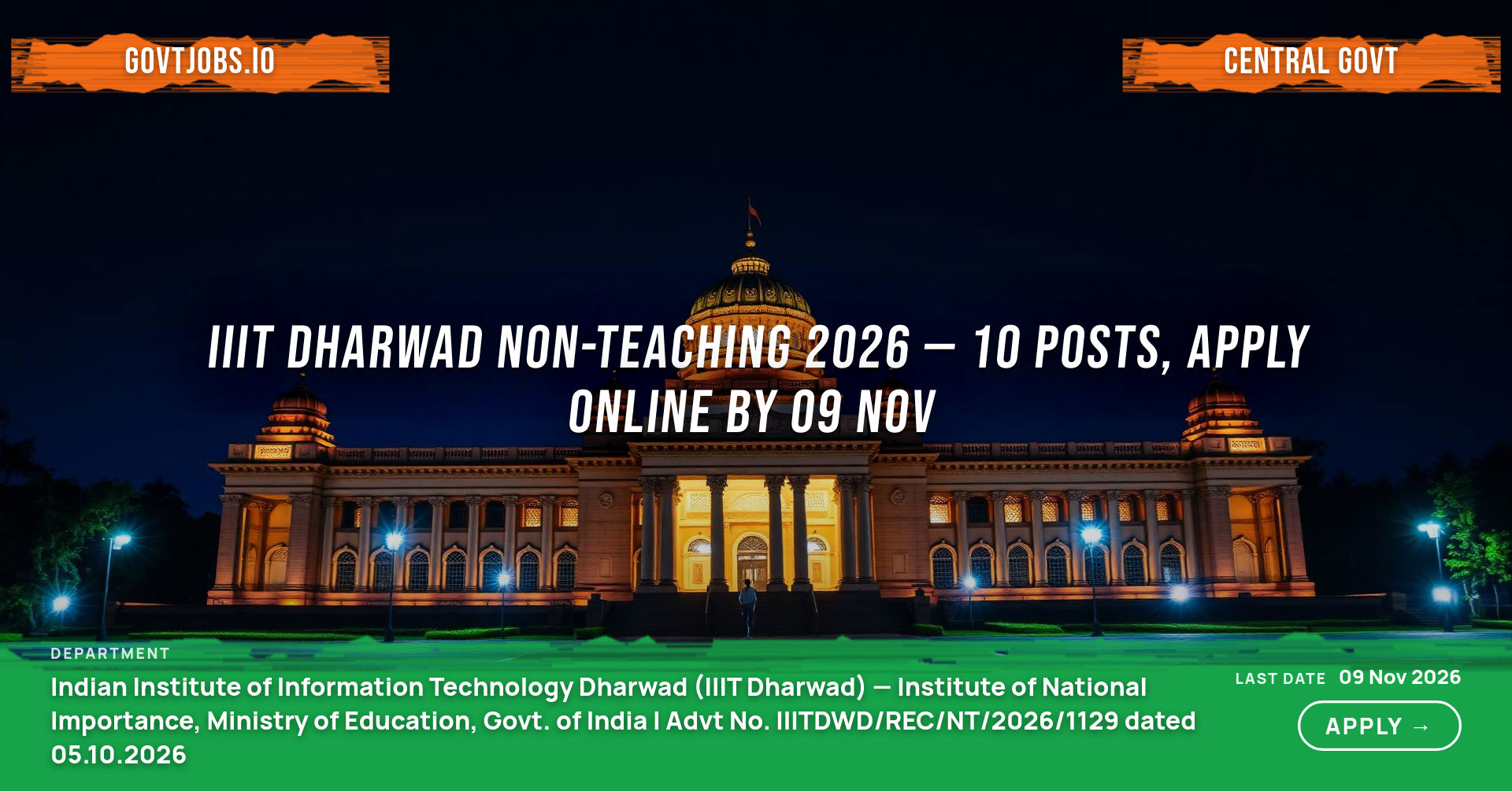 IIIT Dharwad Non-Teaching 2026 — 10 Posts, Apply Online by 09 Nov