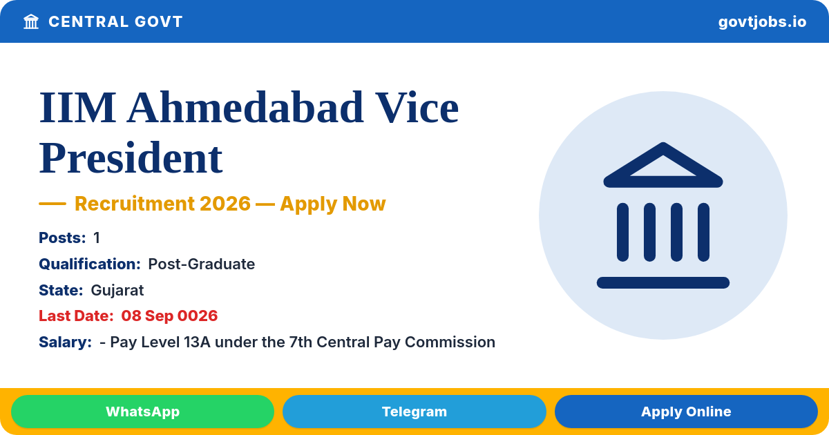 IIM Ahmedabad Vice President (Research) Recruitment 2026 — 1 Post, Apply by 08 Sep