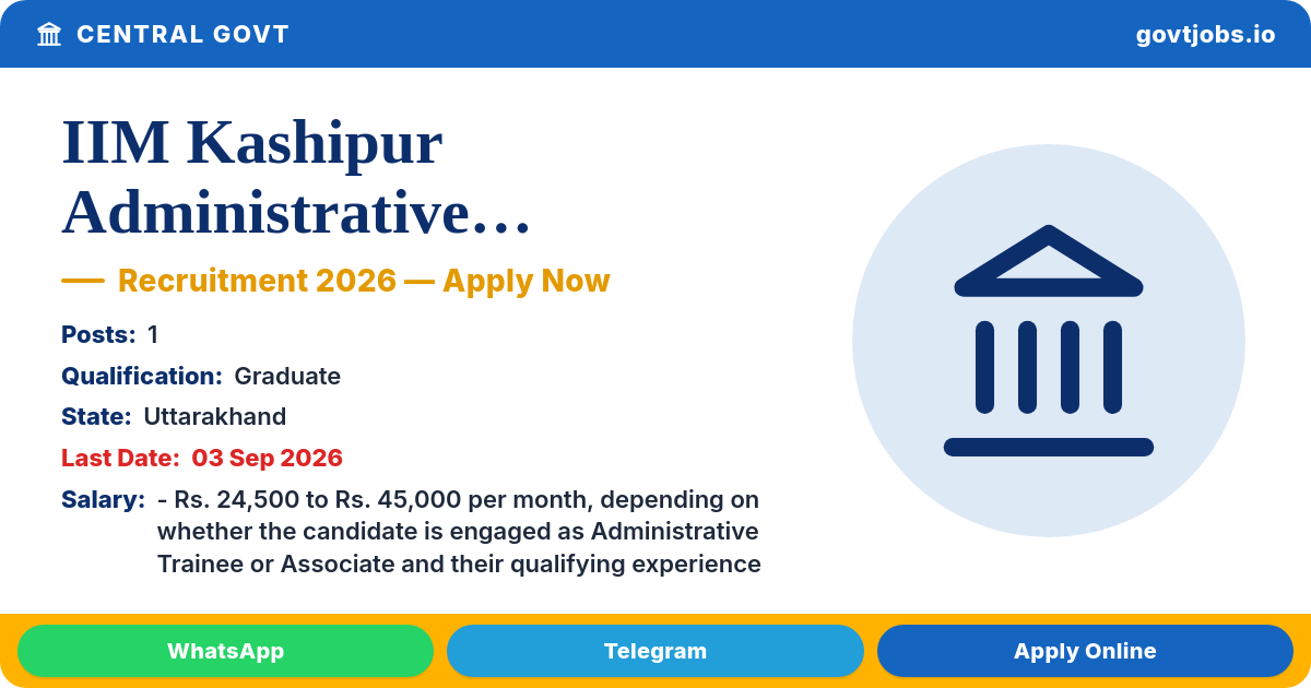 IIM Kashipur Administrative Trainee/Associate (MPRC) Recruitment 2026 – 1 Post