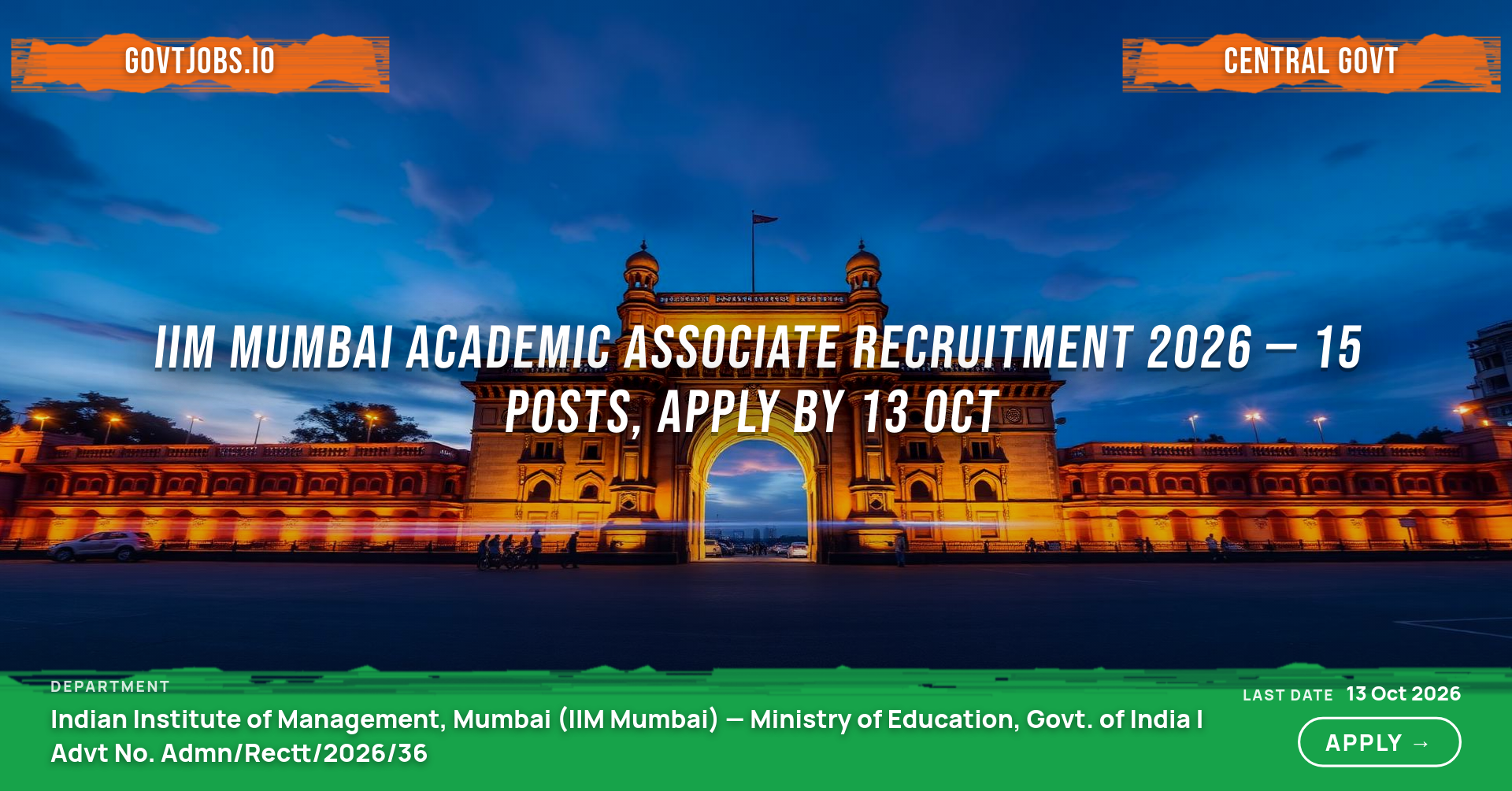IIM Mumbai Academic Associate Recruitment 2026 — 15 Posts, Apply by 13 Oct