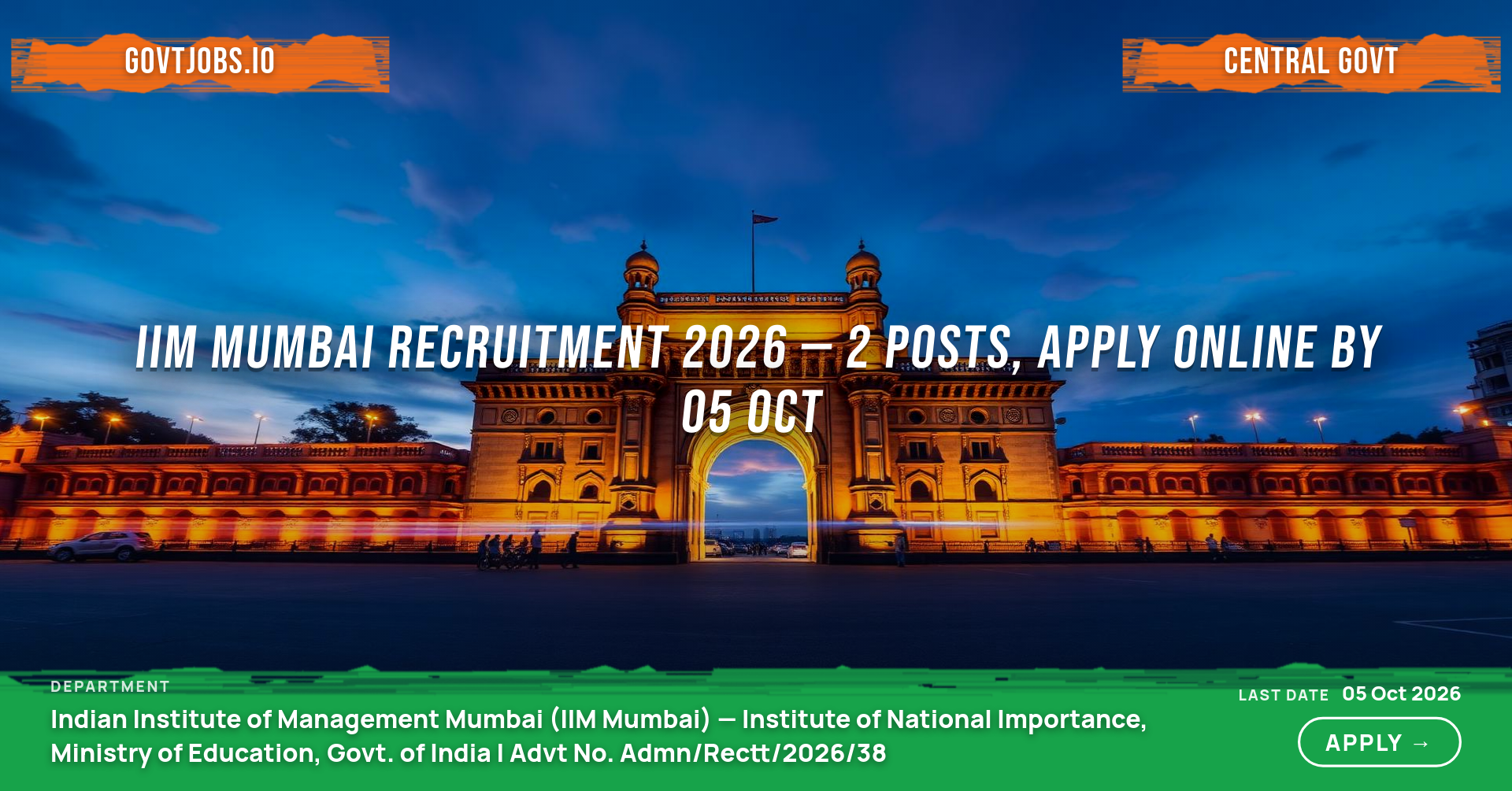 IIM Mumbai Recruitment 2026 — 2 Posts, Apply Online by 05 Oct