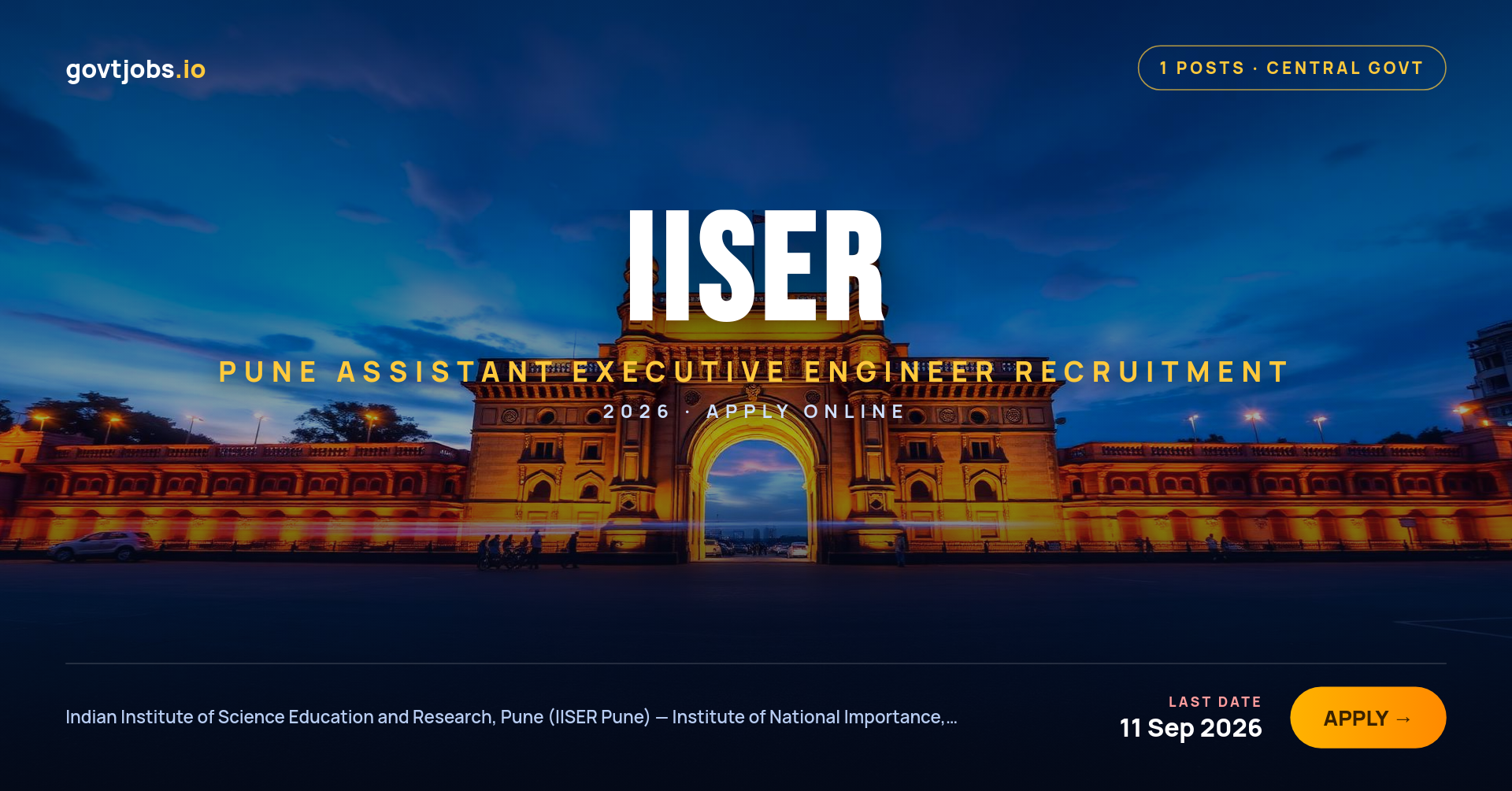 IISER Pune Assistant Executive Engineer (Electrical) Recruitment 2026 — 1 Post