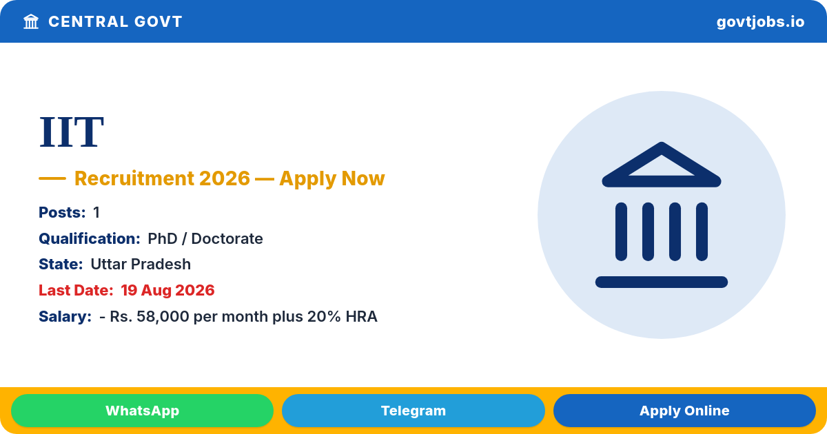 IIT (BHU) Varanasi Research Associate-I Recruitment 2026 — 1 Post, Apply by 19 Aug (Uttar Pradesh)