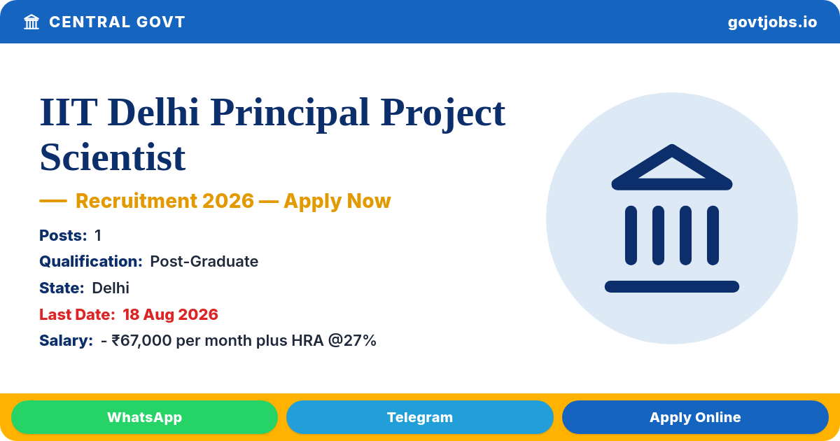IIT Delhi Principal Project Scientist Recruitment 2026 — 1 Post, Walk-in 18 Aug (Delhi)
