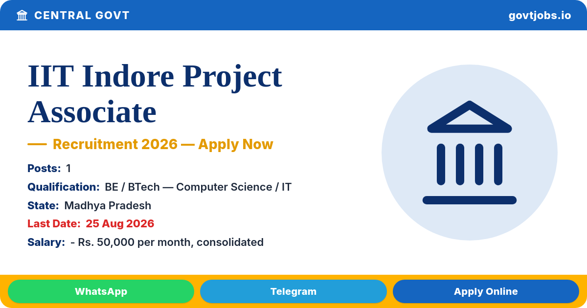 IIT Indore Project Associate Recruitment 2026 — 1 Post, Apply by 25 Aug (CSE)
