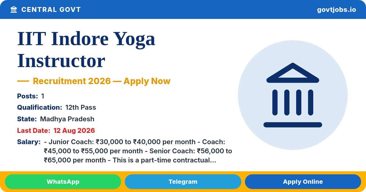 IIT Indore Yoga Instructor Recruitment 2026 — 1 Post, Walk-in 18 Aug (Madhya Pradesh)