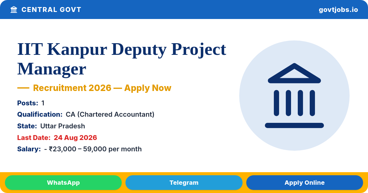 IIT Kanpur Deputy Project Manager Recruitment 2026 — 1 Post, Apply Online by 24 Aug