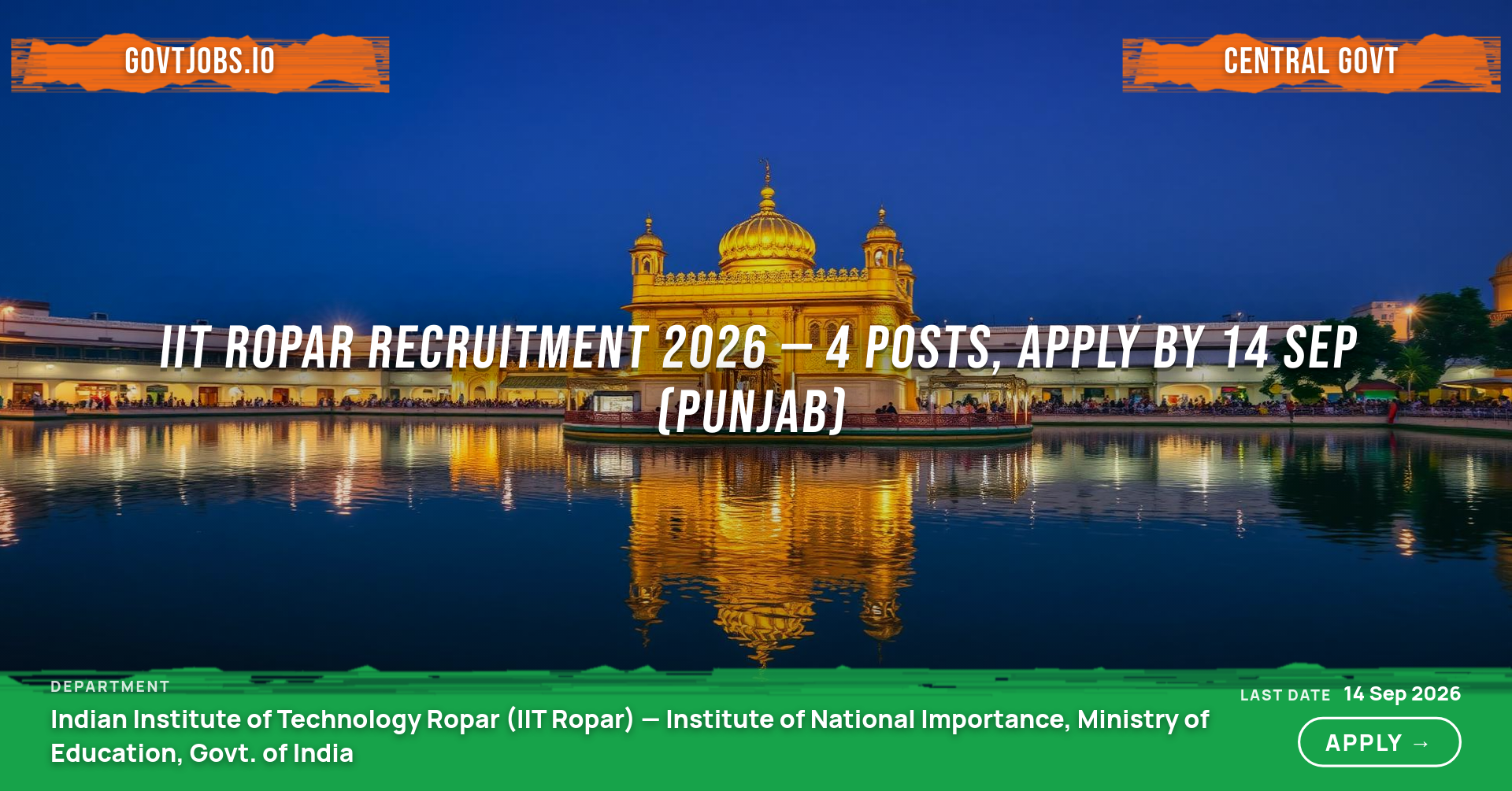 IIT Ropar Recruitment 2026 — 4 Posts, Apply by 14 Sep (Punjab)