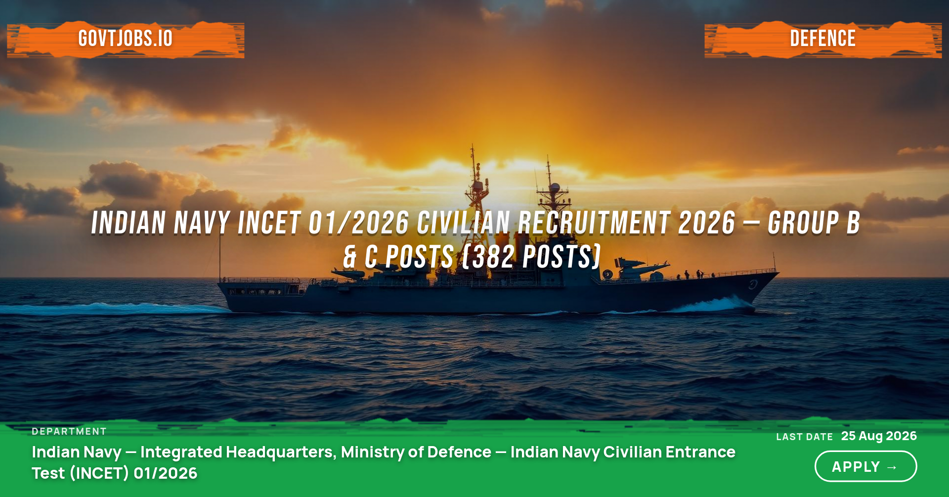 Indian Navy INCET 01/2026 Civilian Recruitment 2026 — Group B & C Posts (382 Posts)