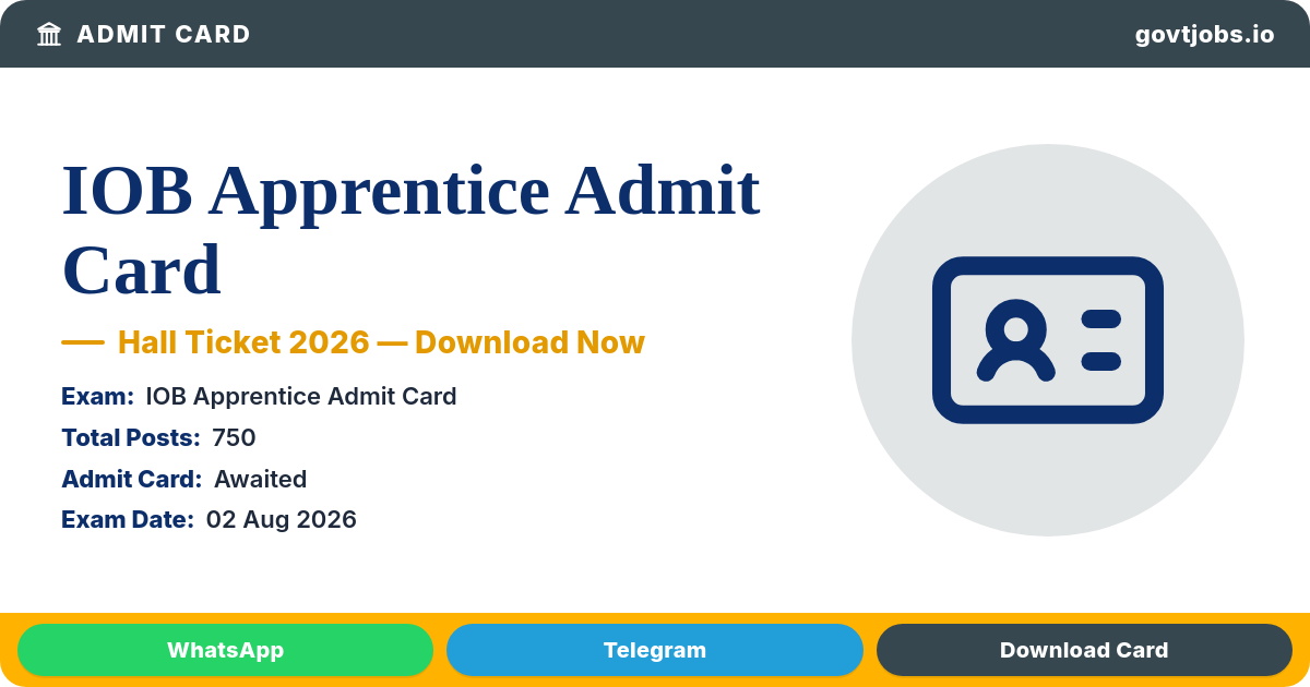 IOB Apprentice Admit Card 2026 — 750 Posts, Exam 02 August (All India)