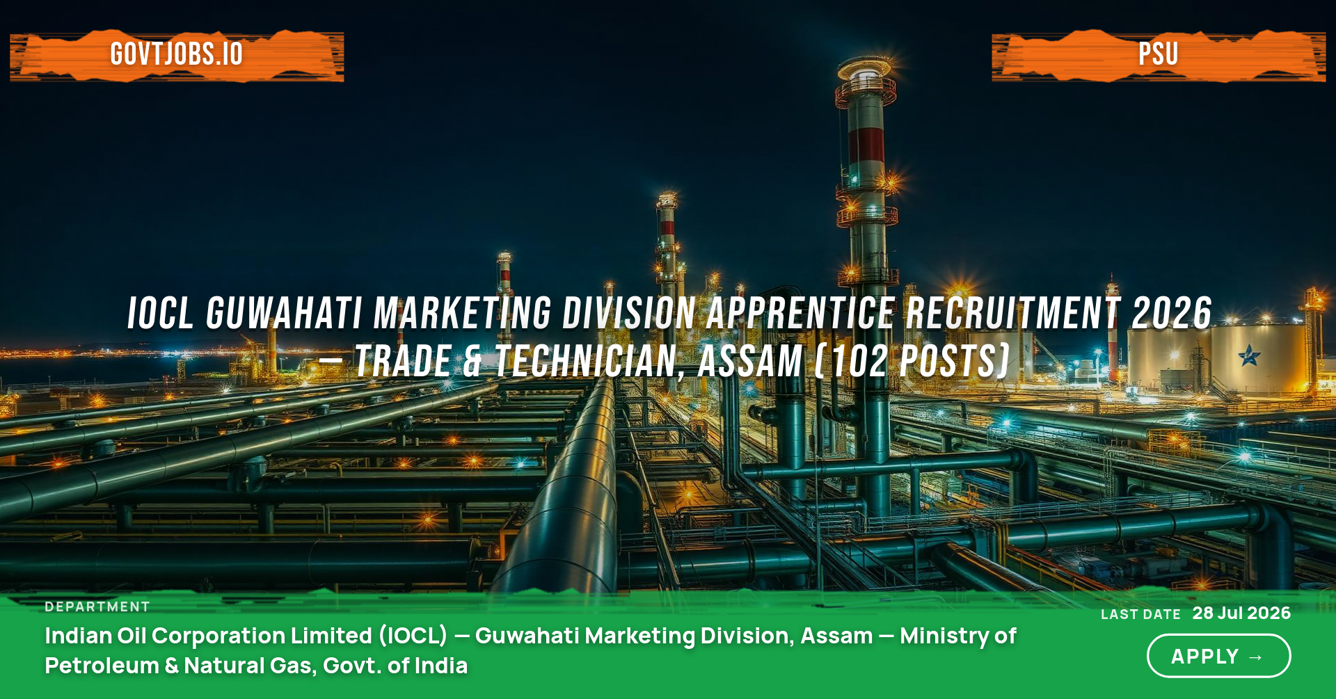 IOCL Guwahati Marketing Division Apprentice Recruitment 2026 — Trade & Technician, Assam (102 Posts)