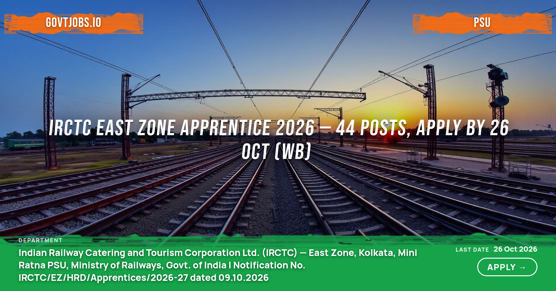 IRCTC East Zone Apprentice 2026 — 44 Posts, Apply by 26 Oct (WB)
