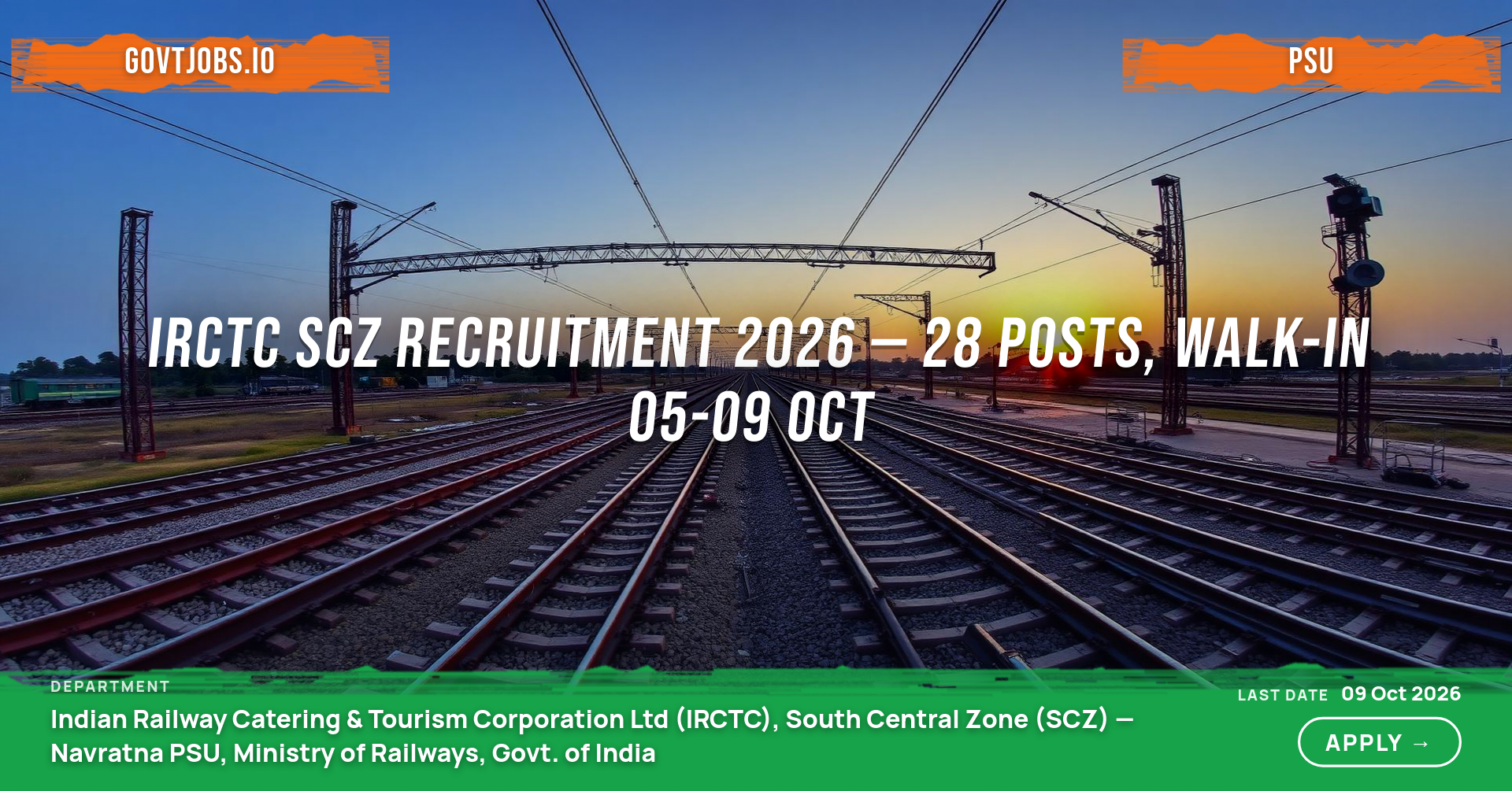 IRCTC SCZ Recruitment 2026 — 28 Posts, Walk-in 05-09 Oct