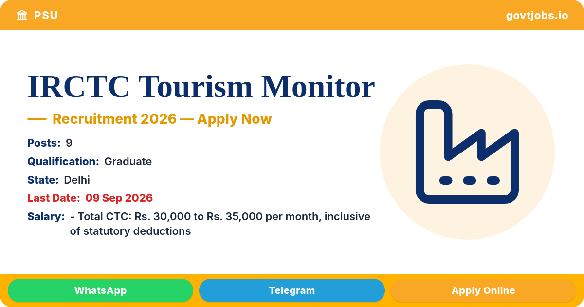 IRCTC Tourism Monitor Recruitment 2026 — 9 Posts, Walk-in 08-09 Sep