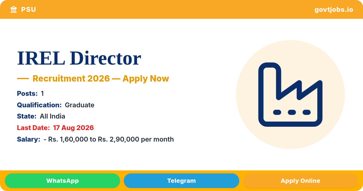 IREL Director (Human Resources) Recruitment 2026 — 1 Post, Apply by 17 Aug (All India)