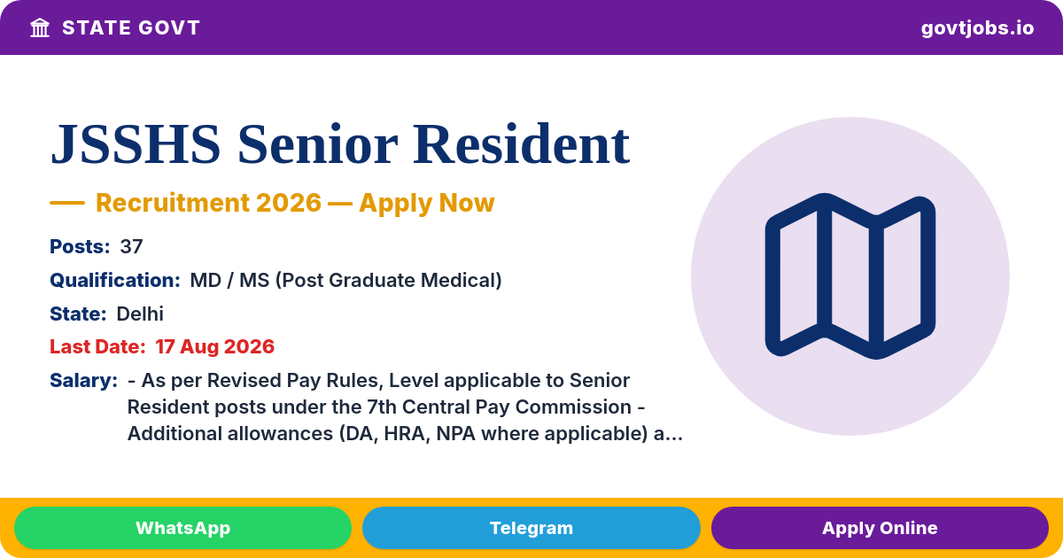 JSSHS Senior Resident Recruitment 2026 — 37 Posts, Apply by 17 Aug (Delhi)