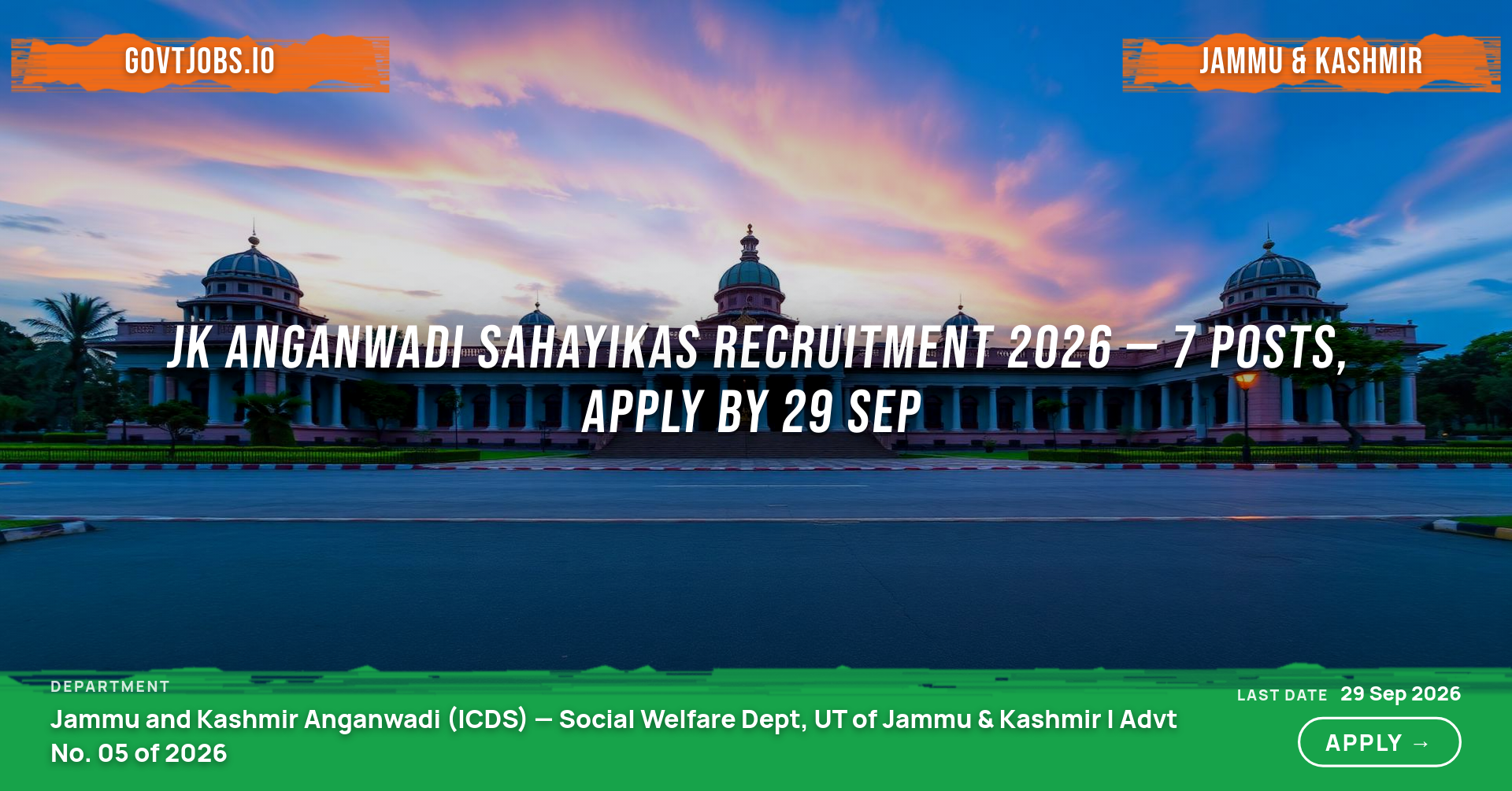 JK Anganwadi Sahayikas Recruitment 2026 — 7 Posts, Apply by 29 Sep