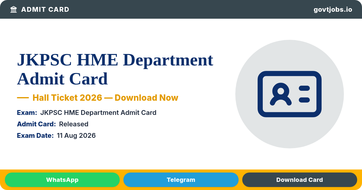 JKPSC HME Department Admit Card 2026 — Exam 11 Aug (J&K)