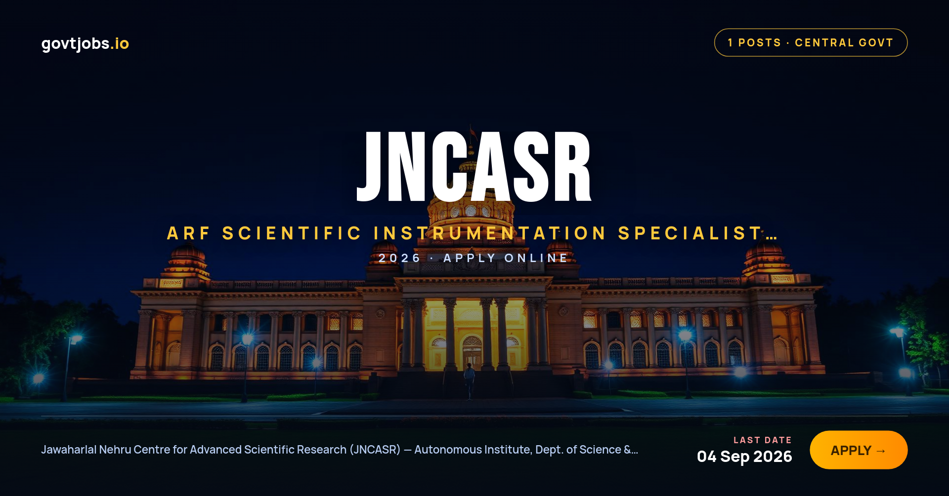 JNCASR ARF Scientific Instrumentation Specialist (TEM) Recruitment 2026