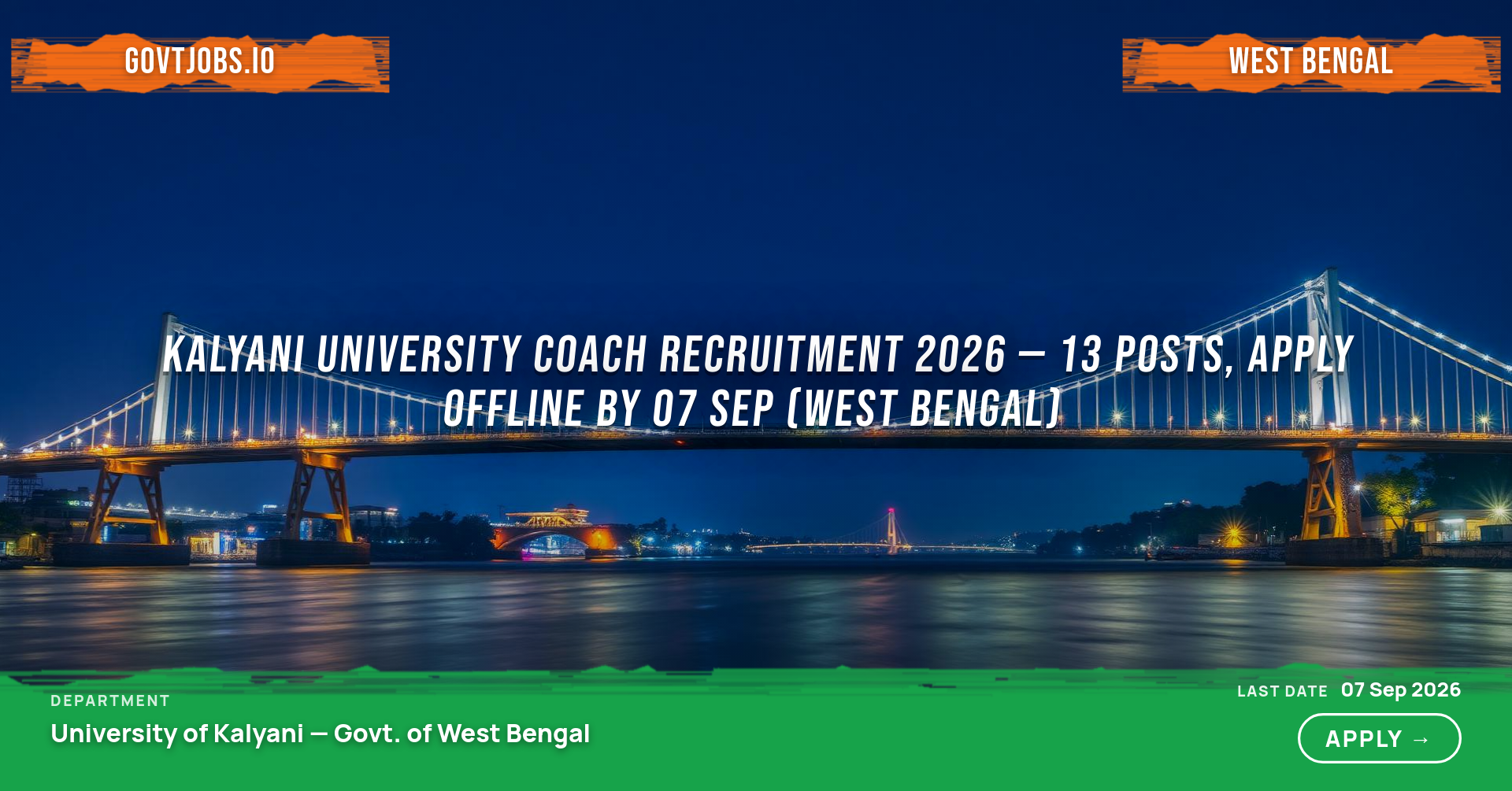 Kalyani University Coach Recruitment 2026 — 13 Posts, Apply Offline by 07 Sep (West Bengal)
