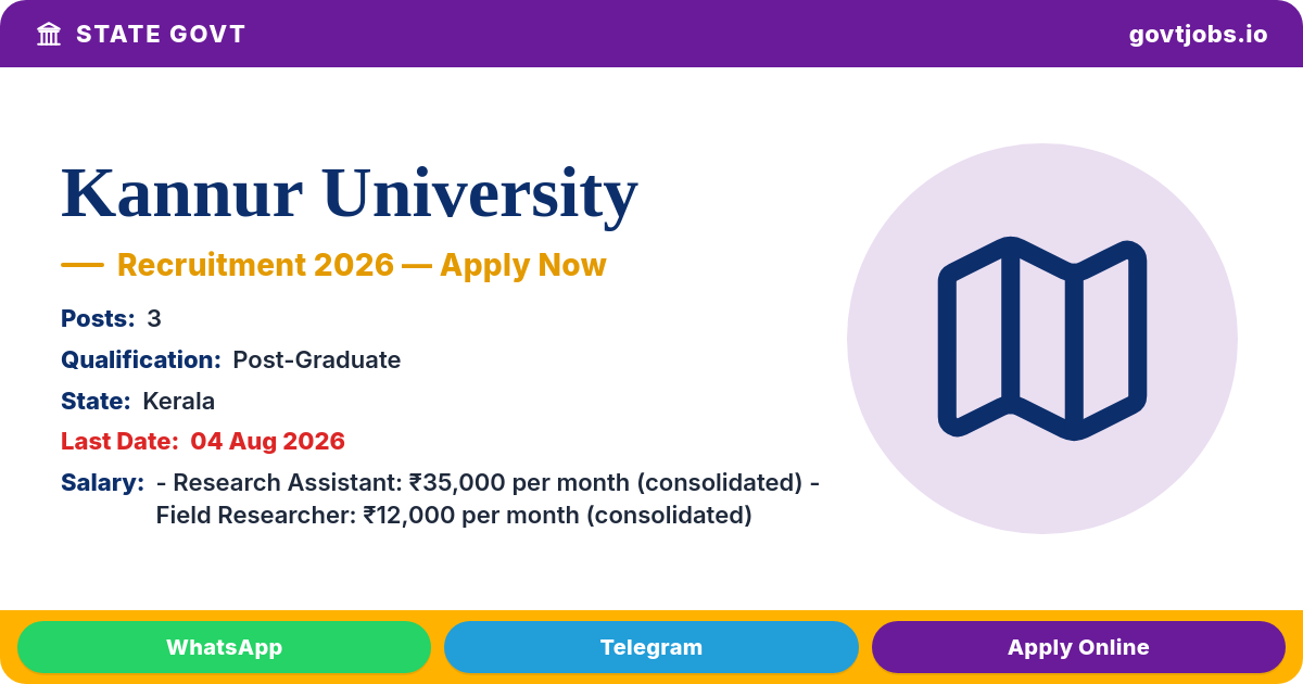Kannur University Recruitment 2026 — 4 Posts, Apply by 04 Aug (Kerala)