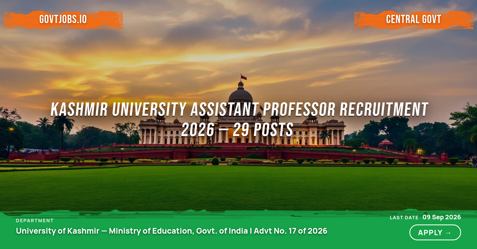 Kashmir University Assistant Professor Recruitment 2026 — 29 Posts