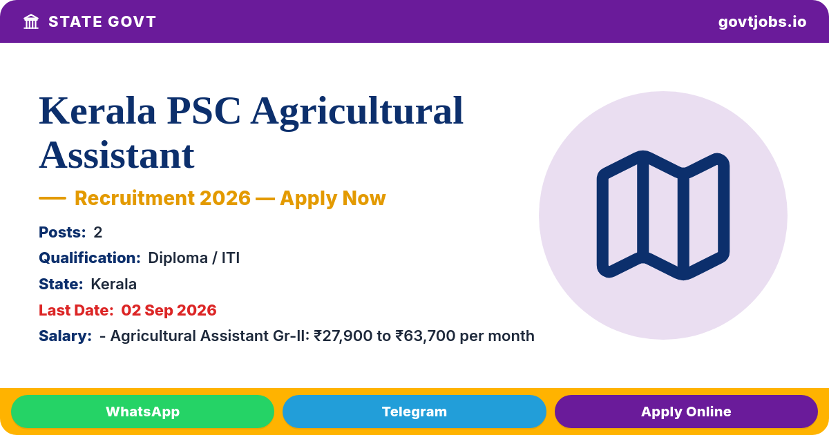Kerala PSC Agricultural Assistant Recruitment 2026 — 2 Posts