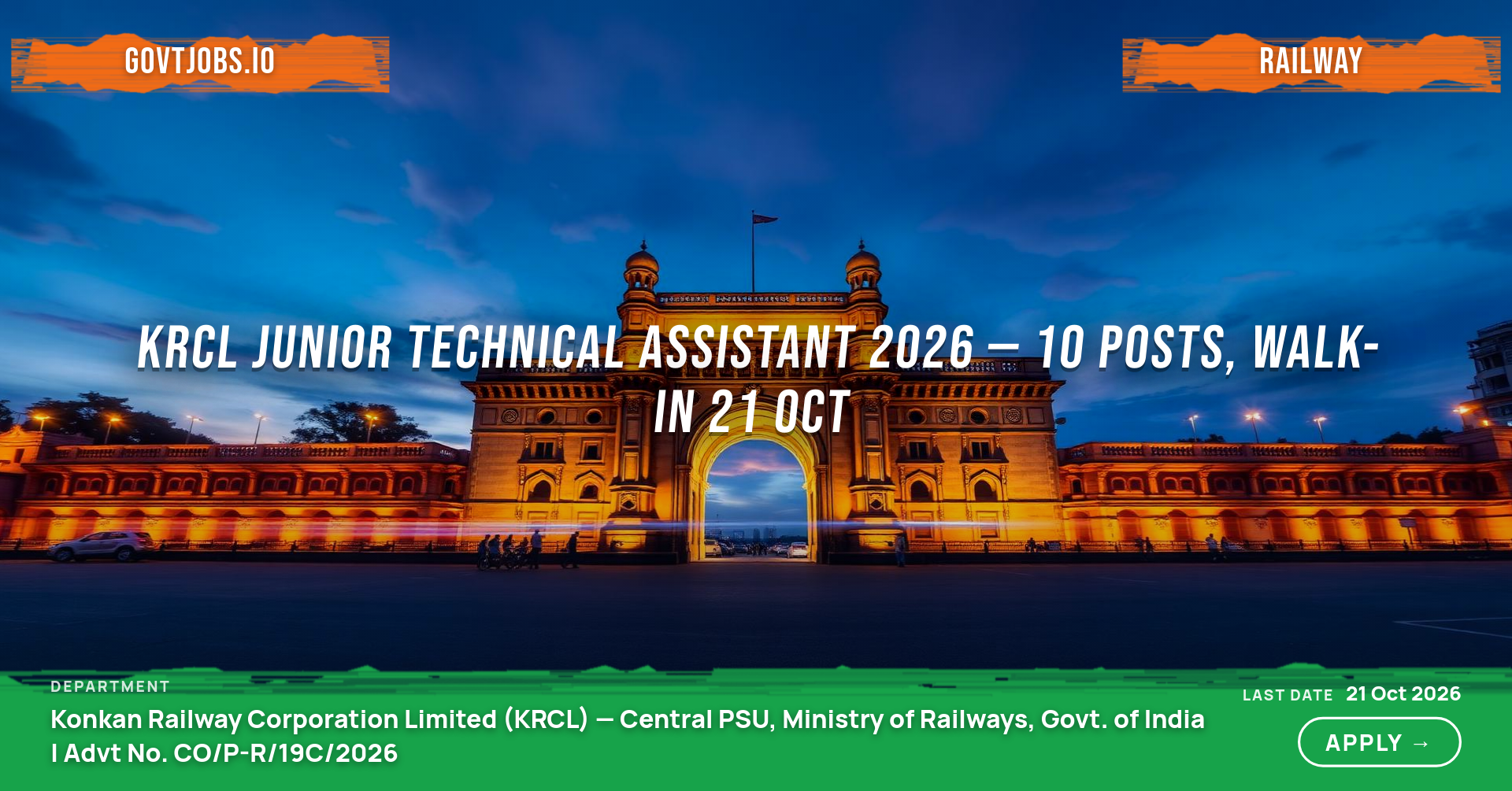 KRCL Junior Technical Assistant 2026 — 10 Posts, Walk-in 21 Oct