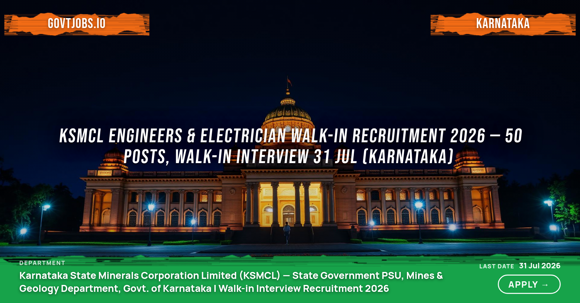 KSMCL Engineers & Electrician Walk-in Recruitment 2026 — 50 Posts, Walk-in Interview 31 Jul (Karnataka)
