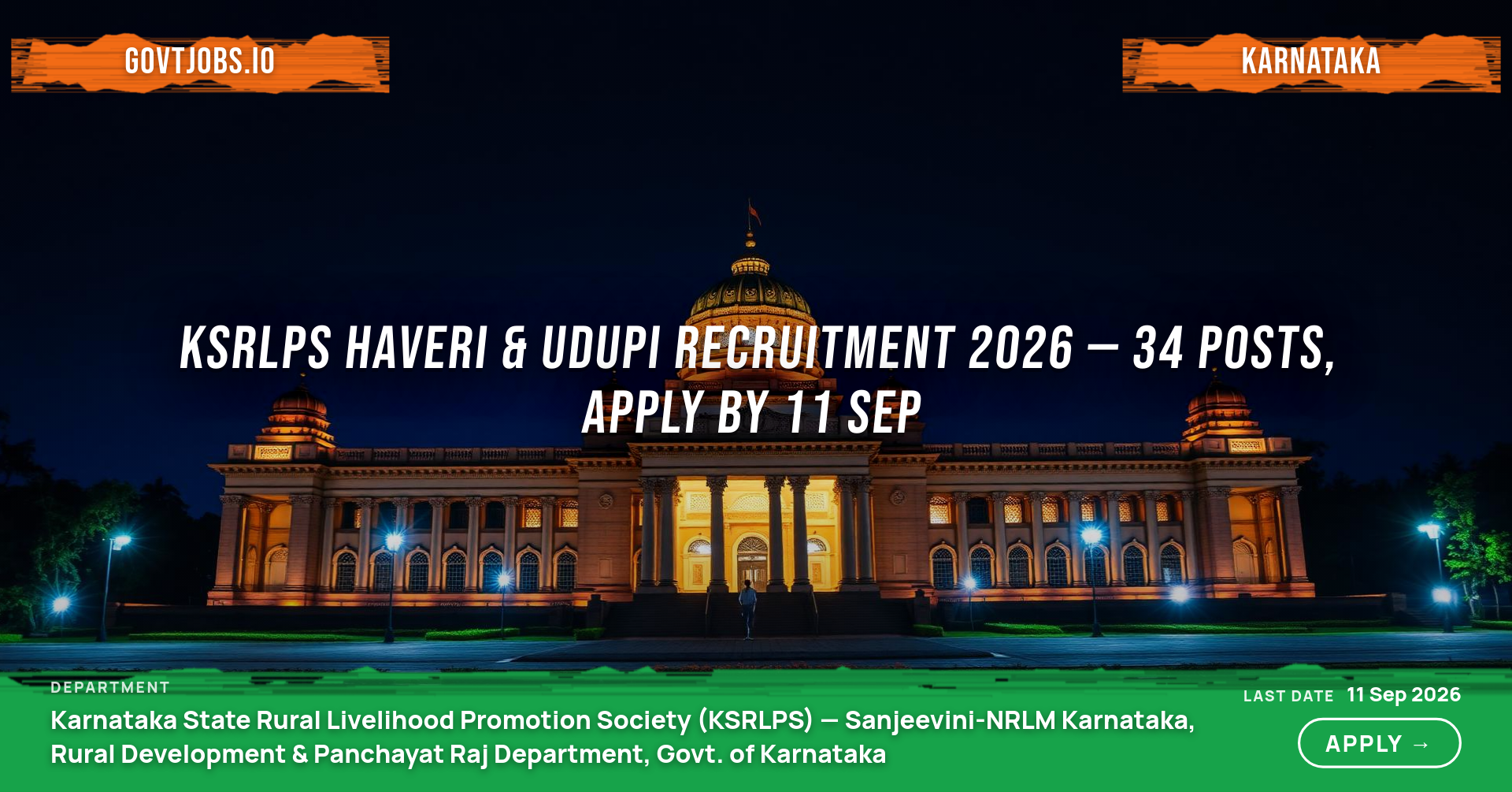 KSRLPS Haveri & Udupi Recruitment 2026 — 34 Posts, Apply by 11 Sep
