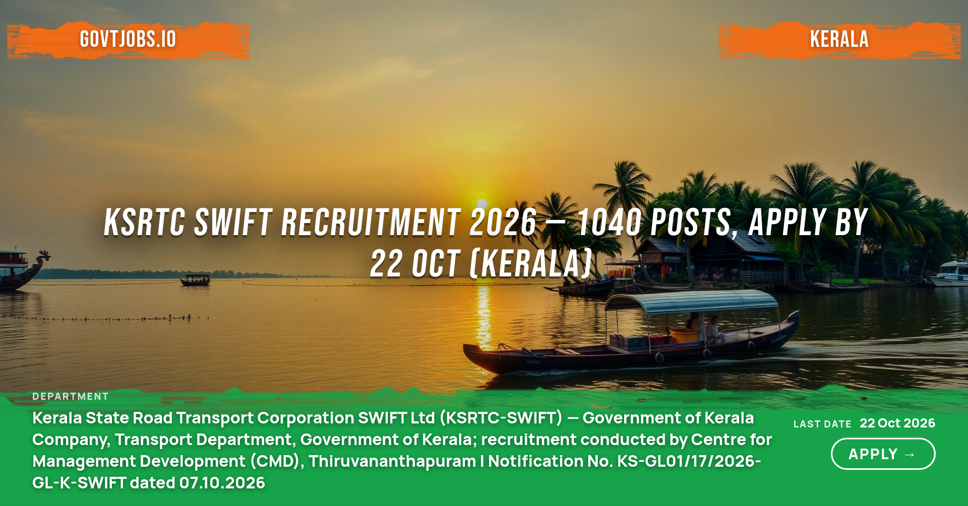 KSRTC SWIFT Recruitment 2026 — 1040 Posts, Apply by 22 Oct (Kerala)
