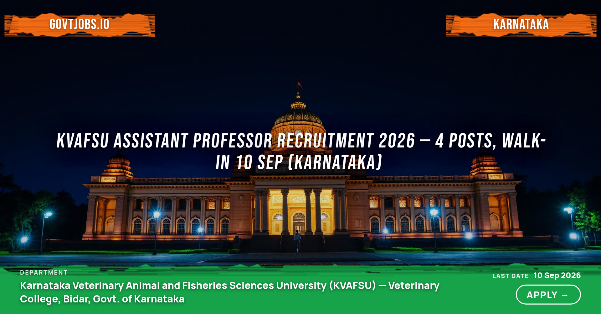 KVAFSU Assistant Professor Recruitment 2026 — 4 Posts, Walk-in 10 Sep (Karnataka)