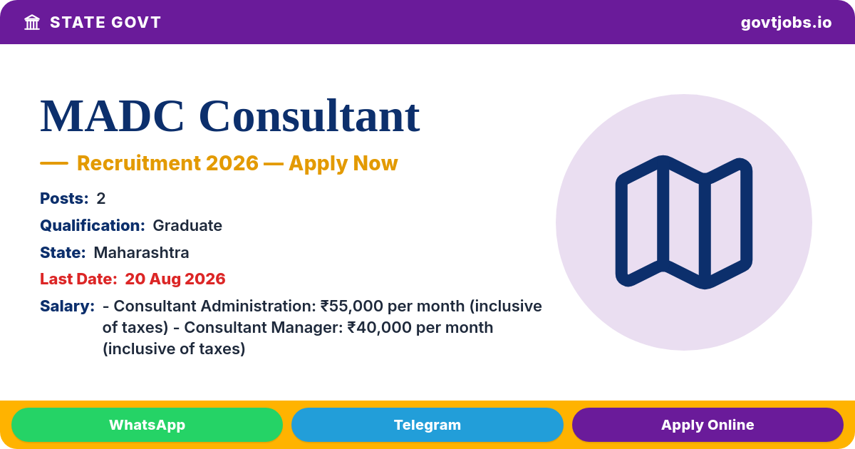 MADC Consultant Recruitment 2026 — 2 Posts, Apply Offline by 20 Aug (Maharashtra)