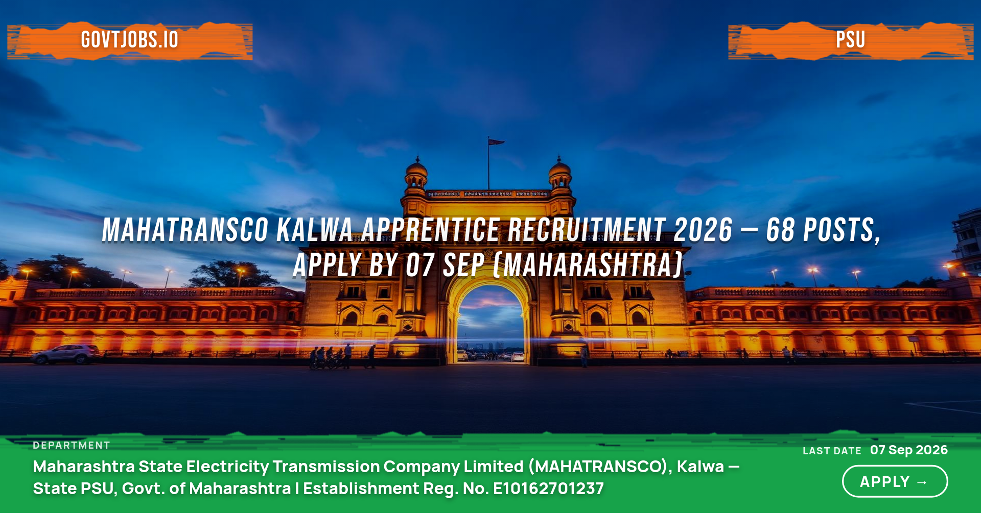 MAHATRANSCO Kalwa Apprentice Recruitment 2026 — 68 Posts, Apply by 07 Sep (Maharashtra)